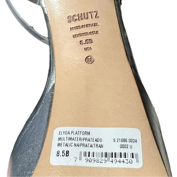 🌻New w/tag Schutz "Elyda" Silver Metallic Leather Heels w. Clear Bow Size 8.5 - Picture 11 of 13